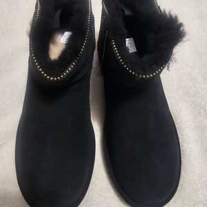 UGG Black Fur-Lined Winter Boots with Gold Accents